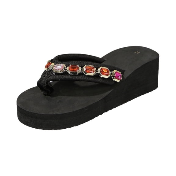 GPOECD Platform Flip Flops for Women Summer Slide Slippers Comfortable Casual Beach Shoes Summer Slippers for Women Indoor 01_Black,6.5