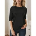 thumbnail image 3 of Weardear Womens Tops 3/4 Sleeve Shirts Round Neck Loose Casual Blouses Solid Color T-Shirts, S-XXL, 3 of 5