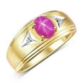 thumbnail image 3 of RYLOS Men's Rings Yellow Gold Plated Silver Classic 8X6MM Oval Gemstone &  Diamond Ring Star Ruby July Birthstone Rings For Man Silver Rings Size 11, 3 of 7