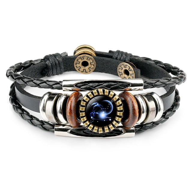 RYRDWP 12 Constellation Leather Rope Bracelet Charm Bracelet Ladies Men Hand Woven
