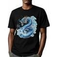thumbnail image 6 of Blue Chinese Dragon Men's T Shirts Blue Dragon T-Shirt for Men Crew Neck Tees Cotton Tops, Black, S, 6 of 7