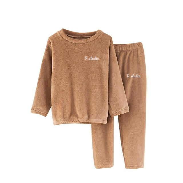 zbxnLI Pyjama en Molleton pour Garçons et Filles 2 Pcs, Duveteux, Manches Longues, Pantalon de Nuit, Ensemble de Pjs, Tenue de Détente