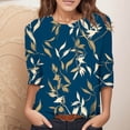 thumbnail image 2 of TSADFHJI Hauts pour Femmes Automne Imprimé Feuilles Mode Décontractée Col Rond Manches Trois-Quarts T-Shirt Blouse TG Bleu, 2 of 5