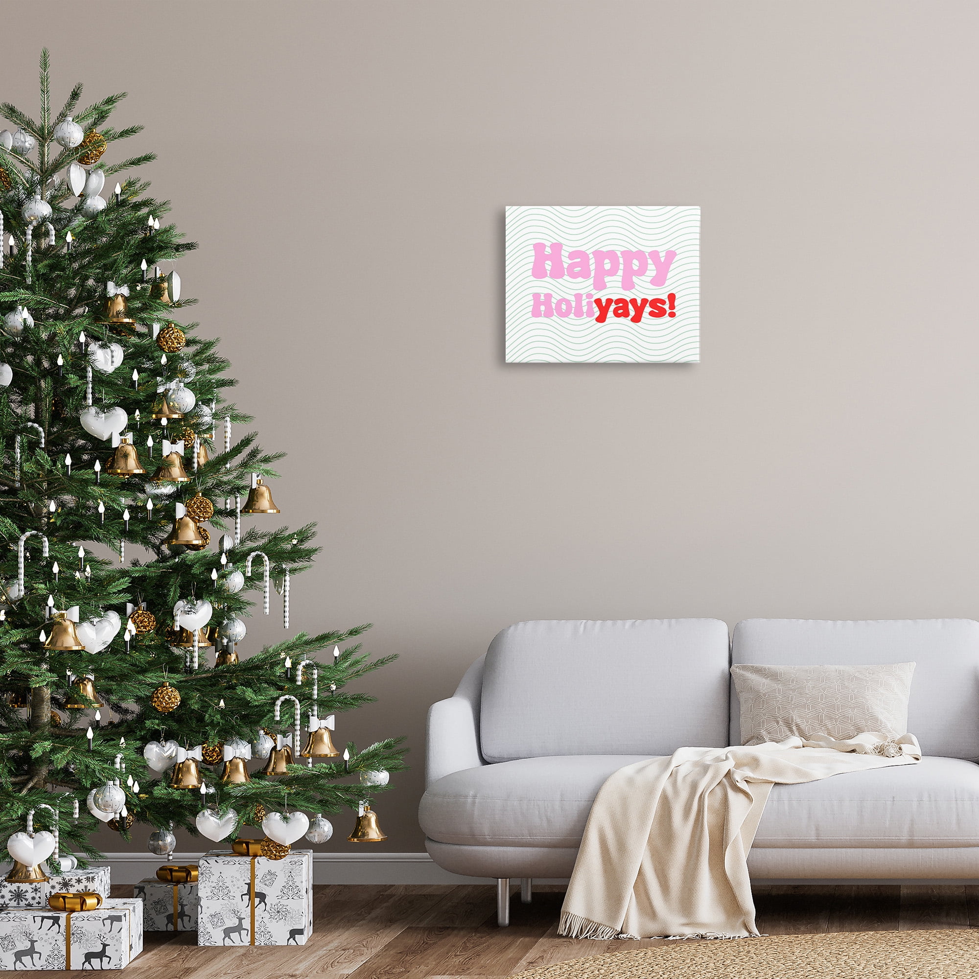Stupell Industries Happy Holiyays Patterned Holiday Painting Gallery Wrapped Canvas Art Print Wall Art, 20 x 16