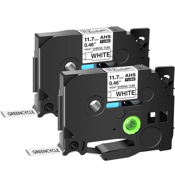 GREENCYCLE 2PK Compatible for Brother HSe-231 HS-231 HSe231 HS231 11.7mm 0.46" Black on White Heat-shrink Label Tape Use with PT-D210 PT-E300 H300 E500 P750WVP