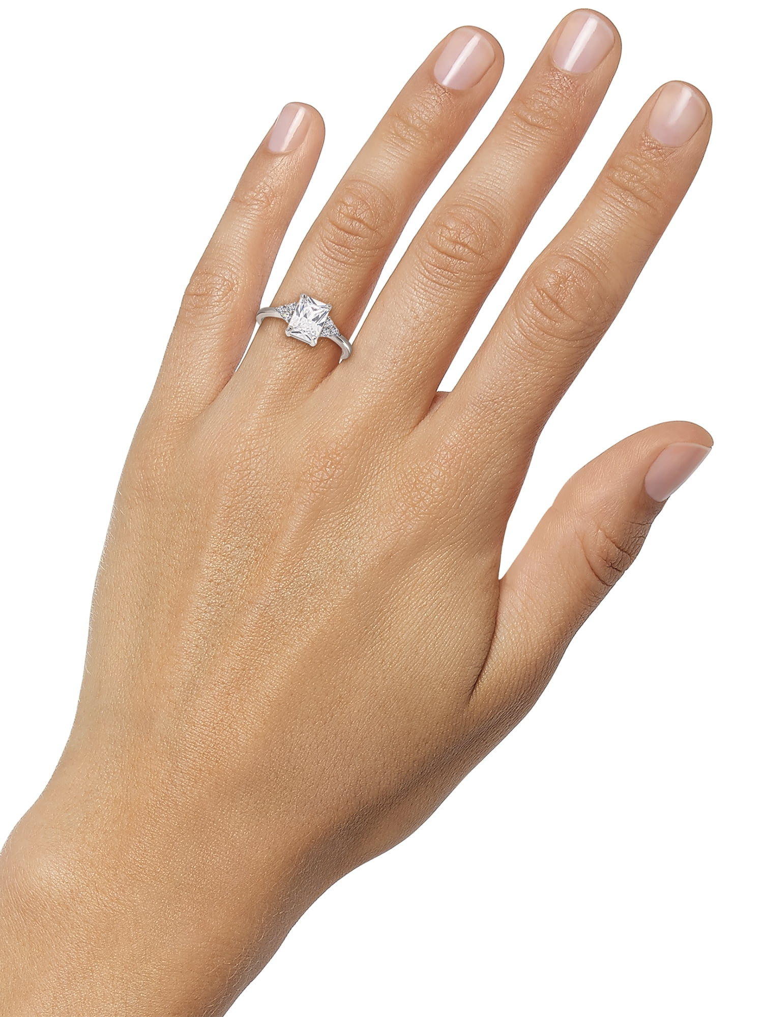 Believe by Brilliance - Women's Silver Emerald Cut Cubic Zirconia Ring, Size 7