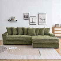 JERFIT Modern 3-Seater Corduroy Sofa Couch with Convertible Chaise, Plush Deep Seating and Soft Pillows for Living Room, Bedroom, Office, Green