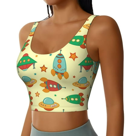Picia Colorful Outer Space Sports Bra for Women Padded Strappy Sports Bras Medium Support Yoga Bra with Removable Cups Running Yoga Bra-Medium