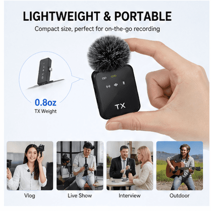 Boyun Daj 3 in 1 Microphone for iPhone/Android/Camera, Wireless Lavalier Microphone, 328ft Transmission, 18H Battery Life, Mini Microphone for Record Interview, Vlogs, YouTube, Tiktok