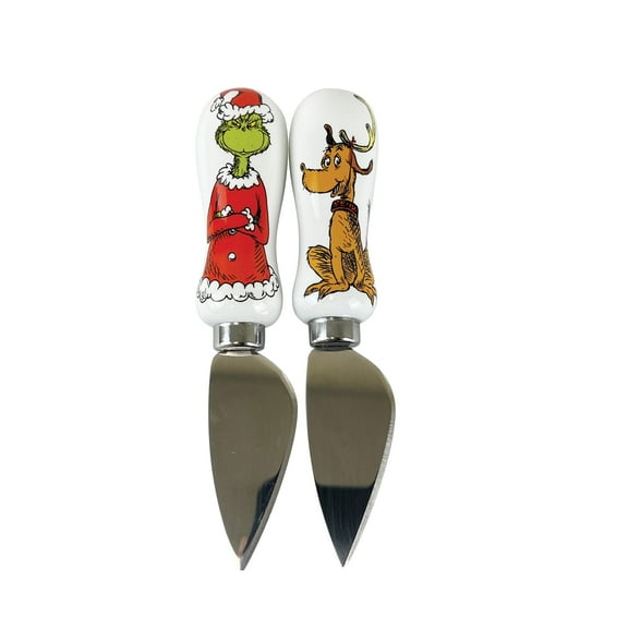 Department 56 Grinch Grinch & Max Stoneware Stainless Steel Spreader Set, 2 Pieces 6.5in H