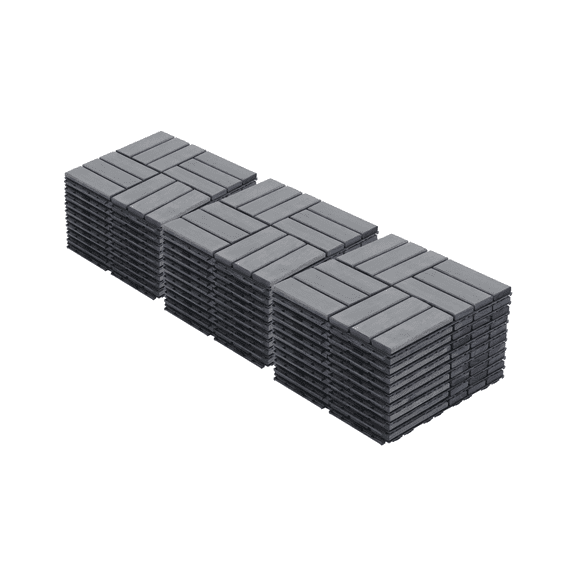 30 PCS Interlocking Deck Tiles Striped Pattern, 12" x 12" Square Light Gray Acacia Hardwood Outdoor Flooring for Patio, Bancony, Pool Side,...