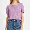 thumbnail image 3 of Lmueinov 2026 Summer Women's Floral Embroidery Cotton Linen Tops, Short Sleeve Crew Neck Casual Loose Blouses M-4XL, 3 of 6