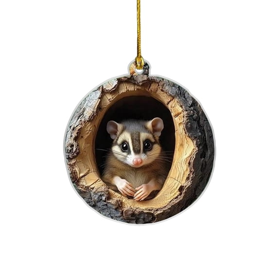 2D Acrylic Animal Hanging Ornament - Featuring Cute Sugar Glider Design With Tree Trunk - For Teens, S, Home Decor, Car Rearview Mirror, Bag Accessory, Gifting