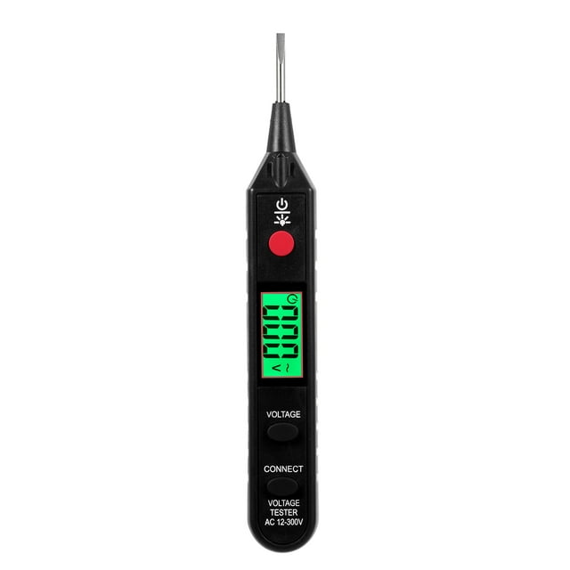 Zootealy Automatic Voltage Tester with Sound and Light Alarm, LCD Display, Dual Color Backlight, Flashlight - Black, AC 12-300V, 50/60Hz, Portable Pen Style, Non-Contact, Auto Shutdown, Battery not
