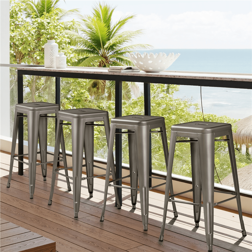 Alden Design Industrial Metal 30" Stackable Backless Bar Height Stools Set of 4, Gunmetal Gray