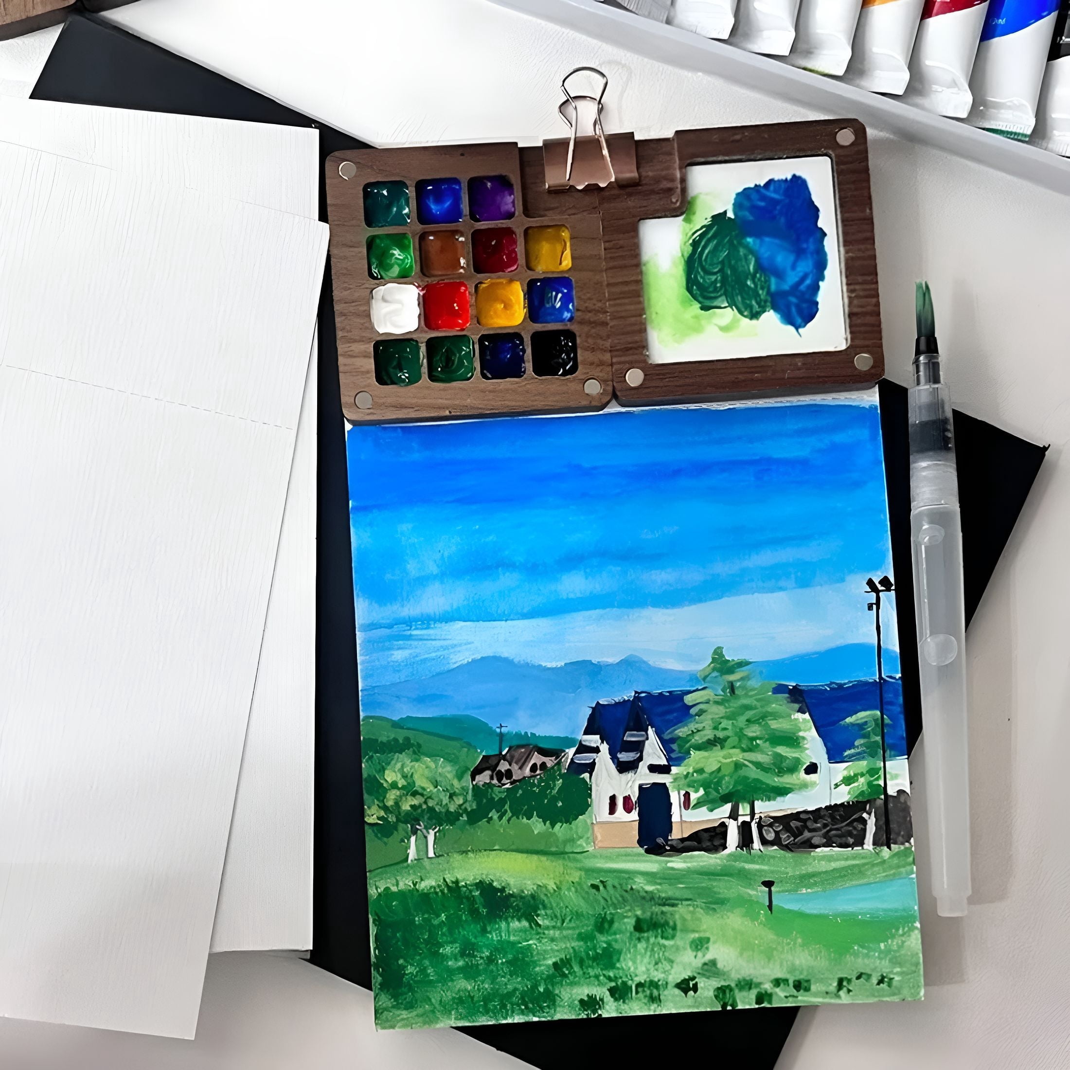 CCOCC 2026 New Mini Watercolor Kit,Portable Wooden Grid Paint Box for Artists,Watercolor Paint Set Students&Travel,Pocket-Sized Travel Watercolor Set with Pigments
