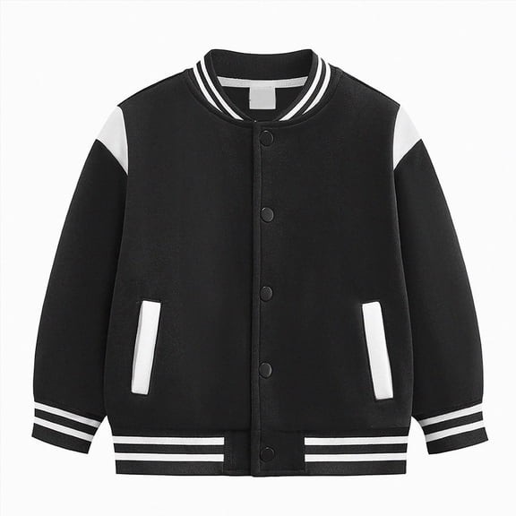 KPOPLK Kids Varsity Jacket Boys Baseball Jacket Bomber Coat School Uniform with Pocket Back to School1-16 Years Size 9-10 Years,Black