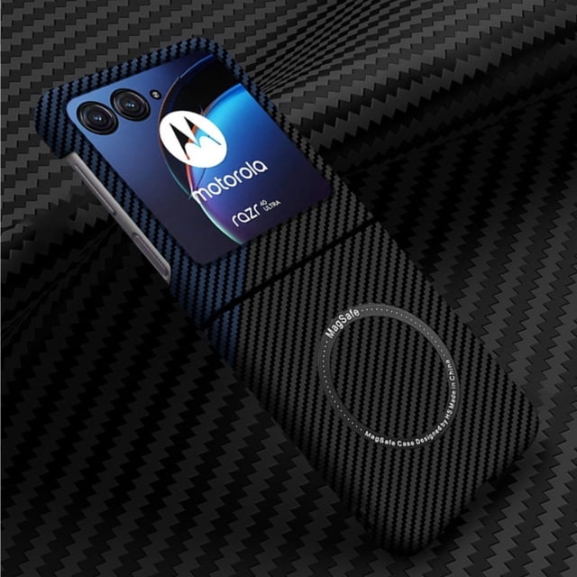 Black Magnetic Protective Case Compatible with Motorola Moto Razr 40 Ultra Carbon Fiber Texture Shockproof Magnetic Protective Case