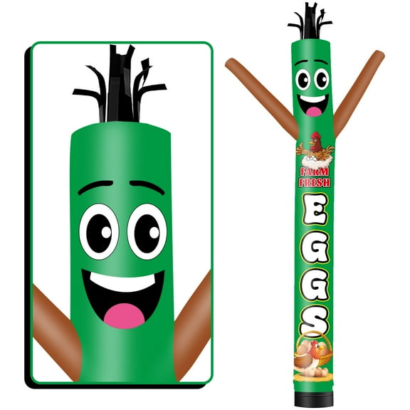 Farm Fresh Eggs Inflatable Tube Man Wacky Wavy Dancing Guy for Outdoor Decoration Advertising Business Promotion - Green (Blower Not Included)