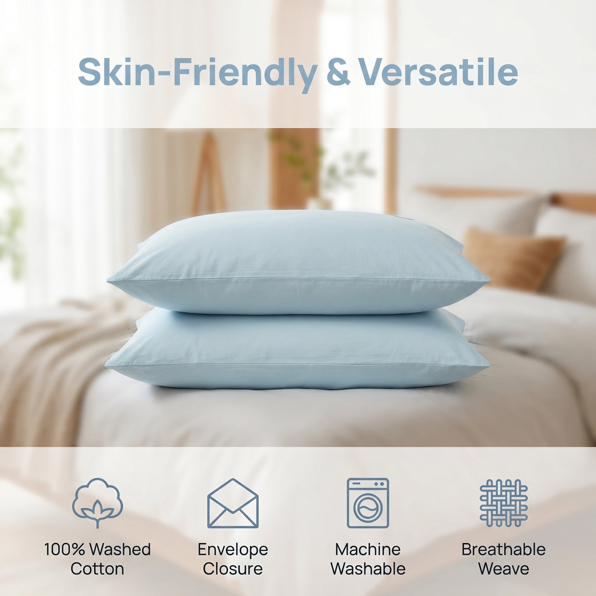 Unique Bargains 2 Pack Cotton Pillowcase Smooth Cooling Pillow Cases Envelope Closure Queen Blue