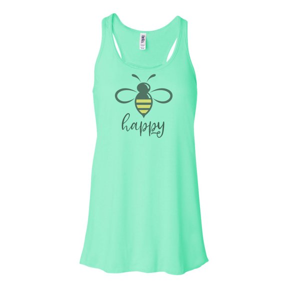 "Racerback, Bee Happy, Soft Bella Canvas, Sublimation, Bee Lover, Bee Tank Top, Bumble Bee, Honey Bee, Be Happy Shirt, Happniess, Inspire T, Mint , MEDIUM"