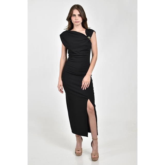 Vestido drapeado con broche Roman Fashion /Juvenil, 14736 (Negro) negro M