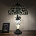 thumbnail image 4 of Tiffany Table Lamp White Stained Glass Shade Shade Base Baroque Style Lavender LED Bulbs Included for Living Room Bedroom Bedside 16"W*16"D*24"H, 4 of 7