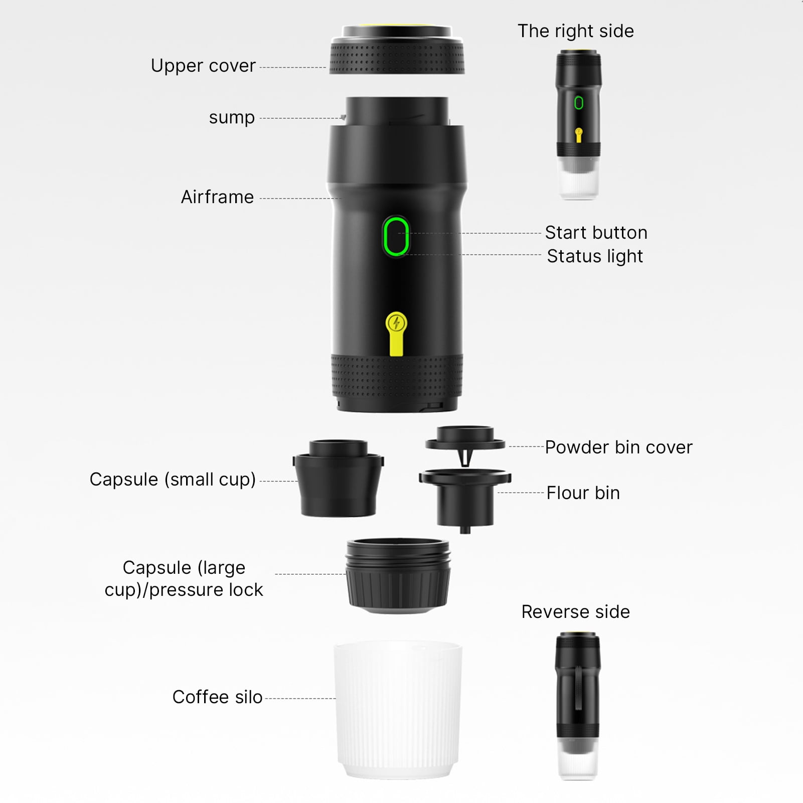 Portable Coffee Machine for Car Home Travel 3 in 1 Cordless Electric Coffee Maker Work With Capsule and Ground Coffee 15Bar Mini Cold Brew and Heating Coffee Maker with 150ml Cup USB Cable