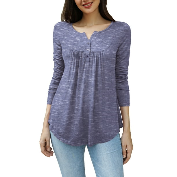 FOLUNSI Womens Plus Size Tunic Tops Long Sleeve Casual Floral Henley