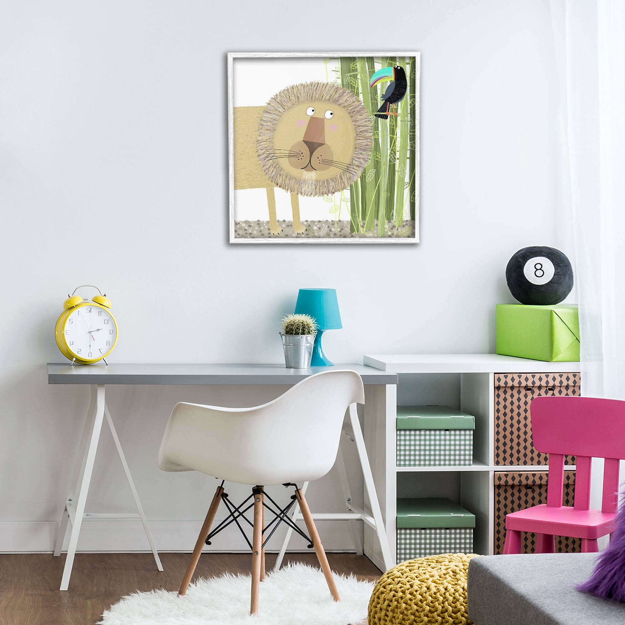 Stupell Industries Lion with Bamboo Trees & Toucan White Framed Giclee Art, design by Carla Daly
