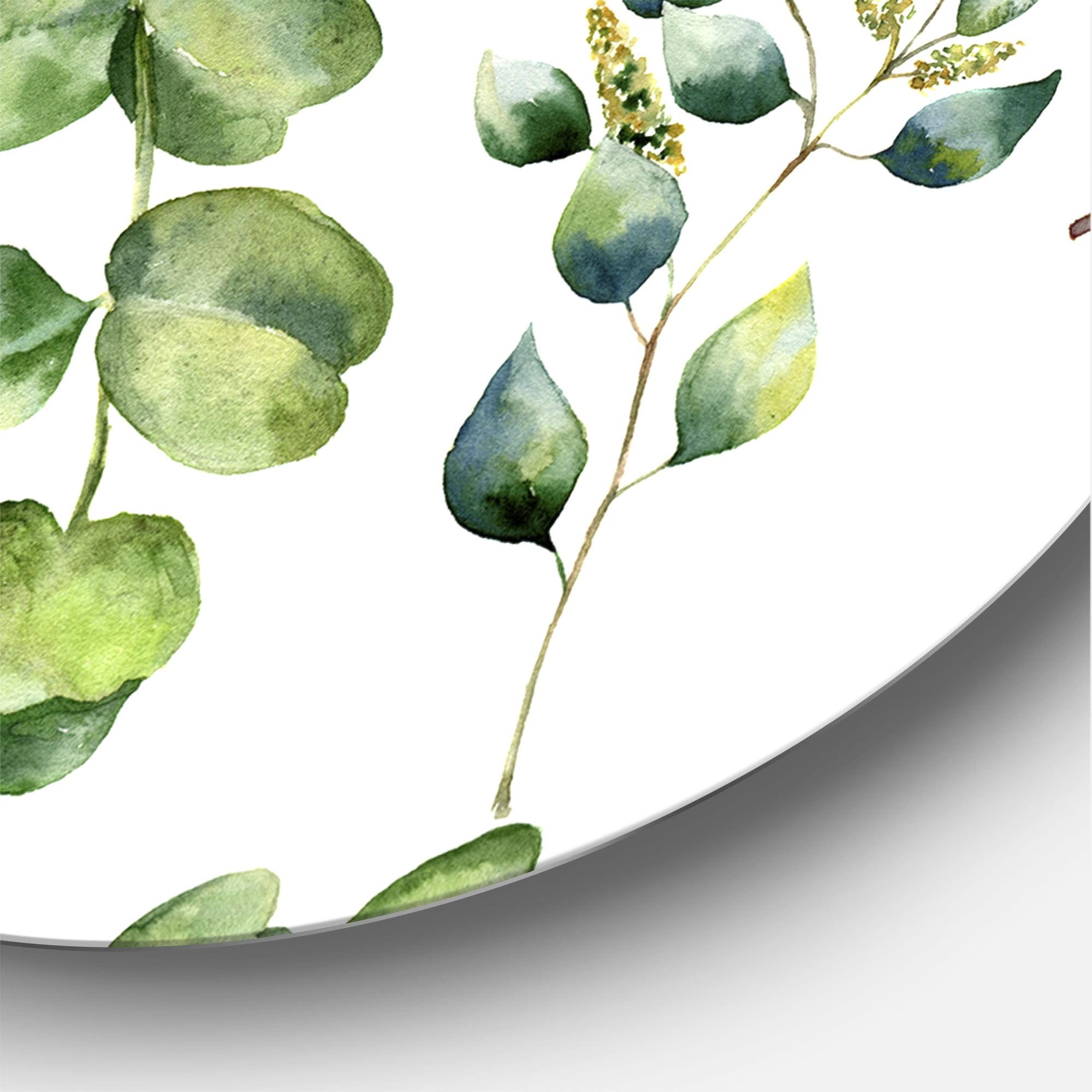 Designart 'Green Eucalyptus Plant Branches III' Traditional Circle Metal Wall Art 11x11 - Disc of 11