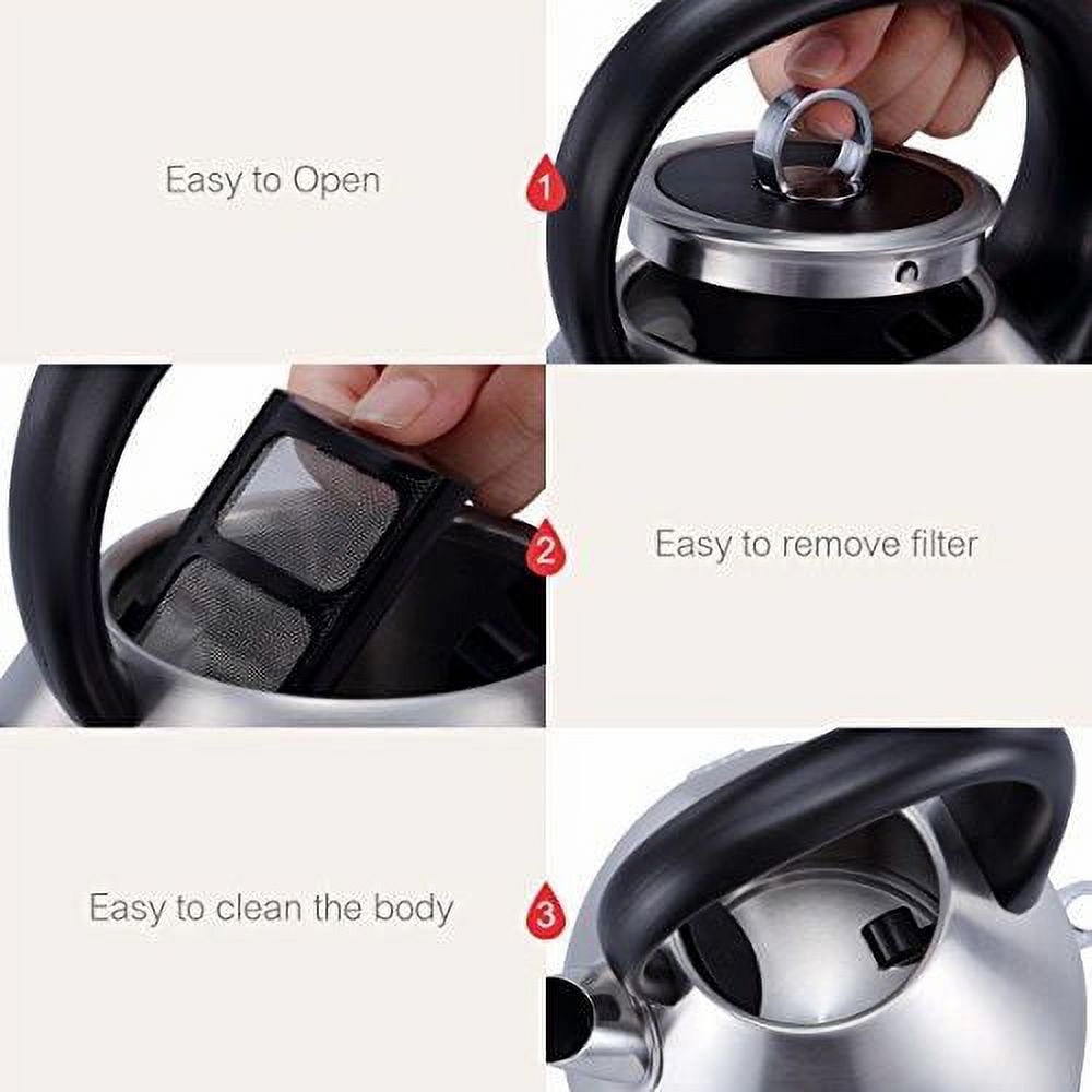Avan-Pacific Stainless Steel 360°Cordless Electric Kettle 1.7L 1500W Auto Shut-Off, Boil Dry Protection ETL/FDA Approval (Red)