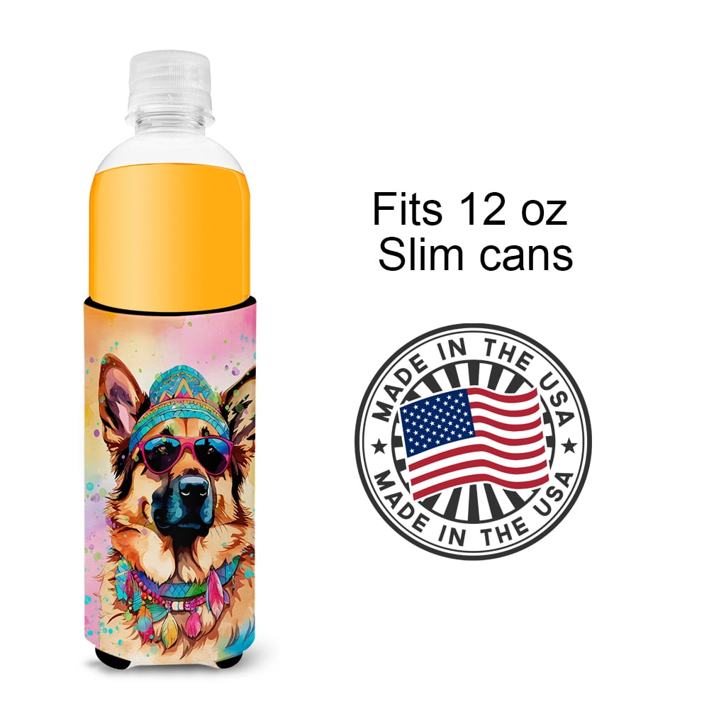 German Shepherd Hippie Dawg Hugger for Ultra Slim Cans 4 in x 6.5 in