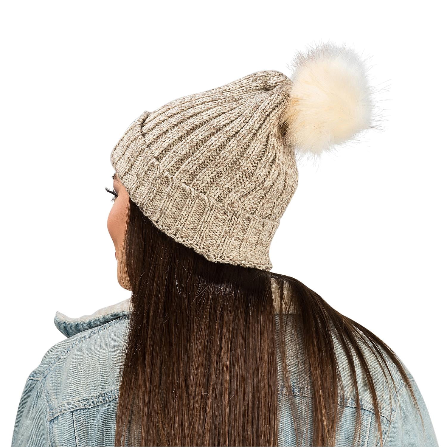 Women's Classic PomPom Warm And Cozy Knitted Beanie and Soft Plush Infinity Scarf Bundle