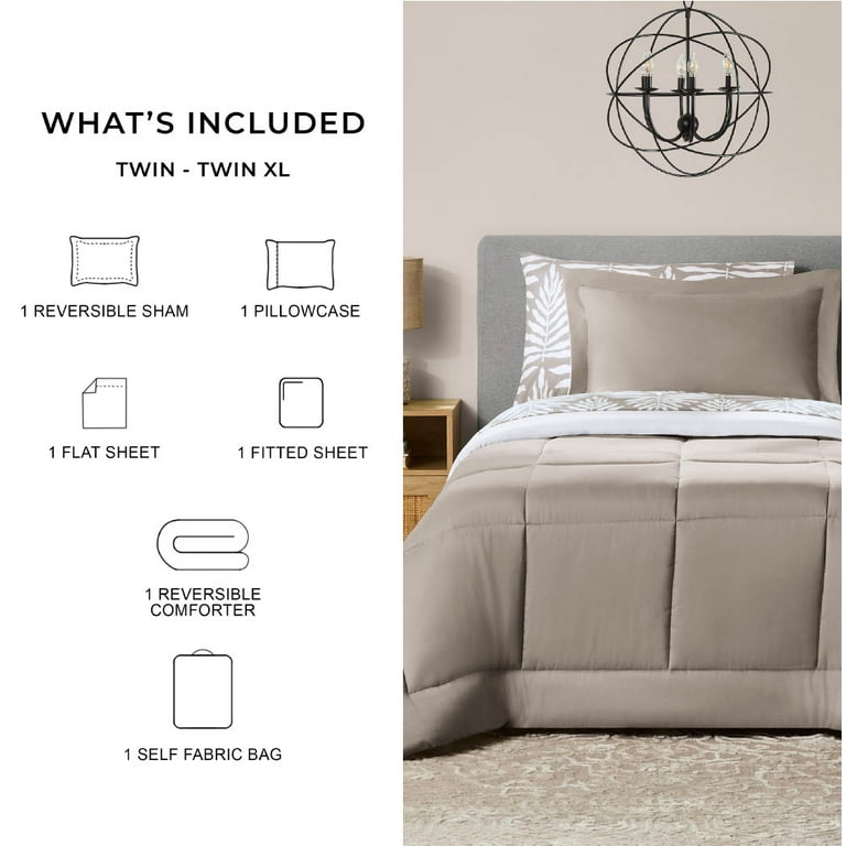Mainstays Reversible Bed in a Bag Comforter Set with Sheets Beige