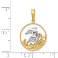 thumbnail image 2 of 14K Rhodium Plated Yellow Gold & Rhodium Double Dolphins in Circle Pendant, 2 of 2