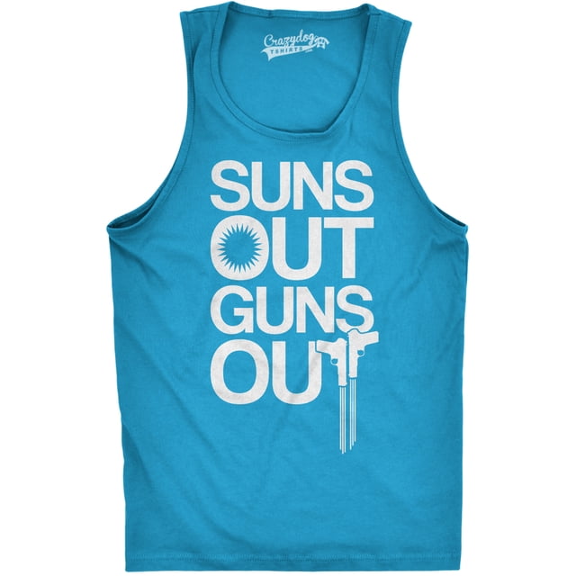 Mens Suns Out Guns Out Tank Funny Workout Tanks Hilarious Gym Shirt (Turquoise) - M