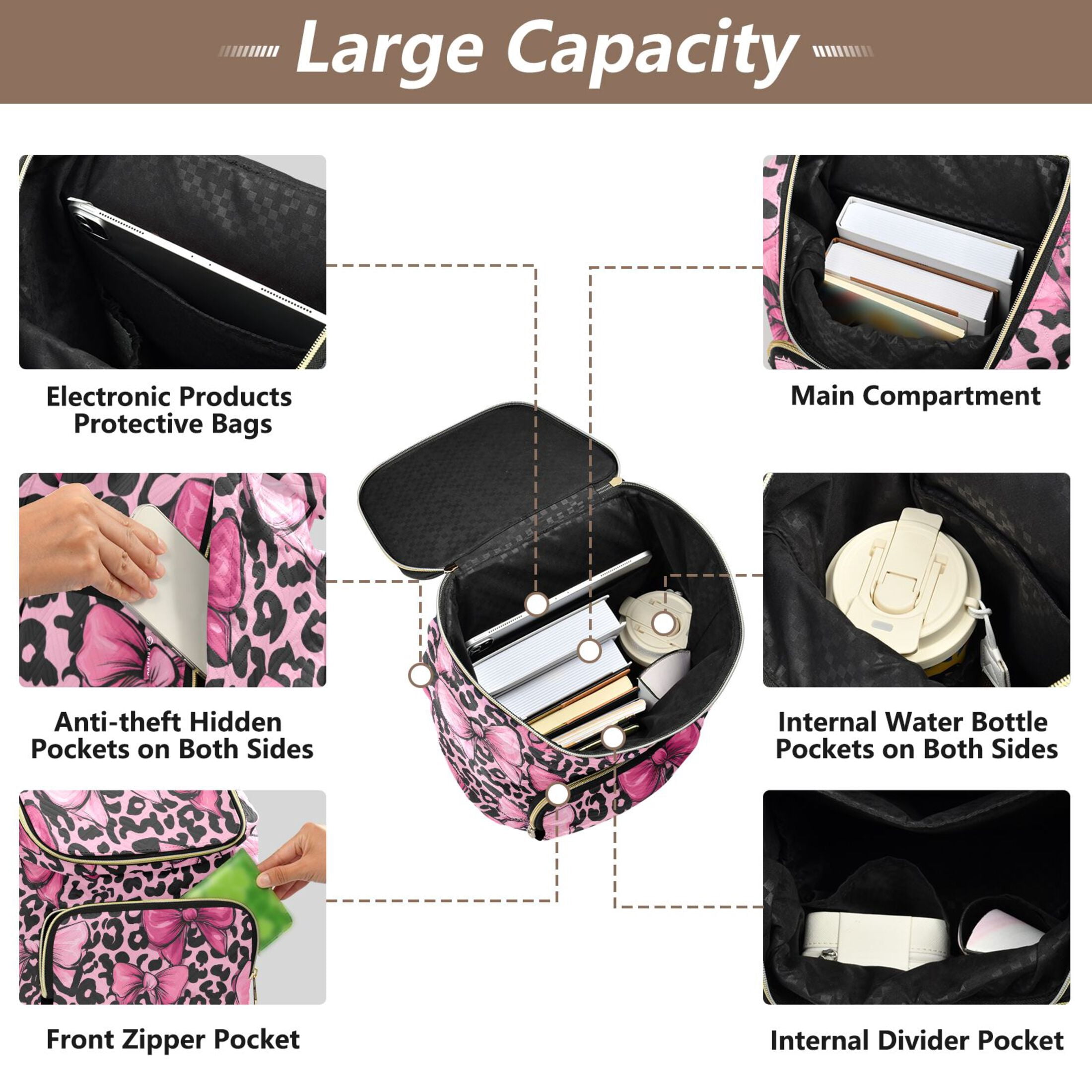 ALAZA Bows on Leopard Travel Backpack Laptop Bag Large Capacity Daypack