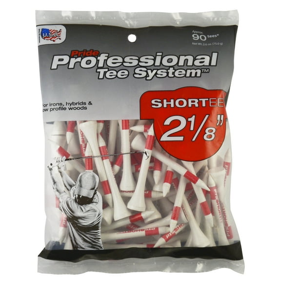 Pride Professional Tee System (PTS), 2 1/8", Color-Coded Wood Golf Tees – Easy Length Identification, 90 Count