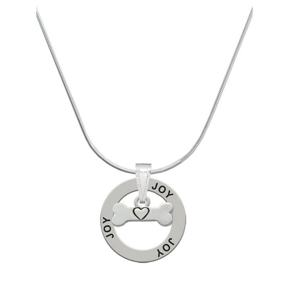 Delight Jewelry Silvertone Dog Bone with Heart Joy Ring Charm Necklace, 18"