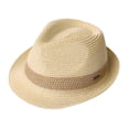 thumbnail image 2 of Comhats Mens Fedora Trilby Straw Sun Hats Summer Panama Beach Sunhats for Men Foldable Short Brim Golf Hats Beige Small, 2 of 11