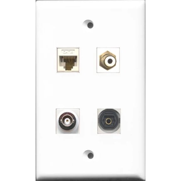 RiteAV 1 Port RCA White and 1 Port Toslink and 1 Port BNC and 1 Port Cat6 Ethernet White Wall Plate