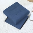 thumbnail image 5 of Ornavo Home Foldable Tufted Linen Storage Ottoman Cube Foot Rest Stool Seat - 15" x 15" (Navy Blue), 5 of 7