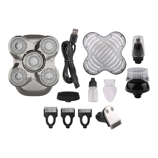 Maquinilla de afeitar eléctrica 5 en 1 para hombres, regalos para hombres, papá, recargable por USB, pantalla LED húmeda y seca, afeitadoras de cabeza , Plata Sunnimix Afeitadora eléctrica