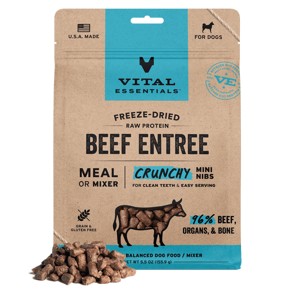 Vital Essentials Freeze-Dried Raw Beef Meal or Mixer Dog Food Crunchy Mini Nibs, 5.5 oz
