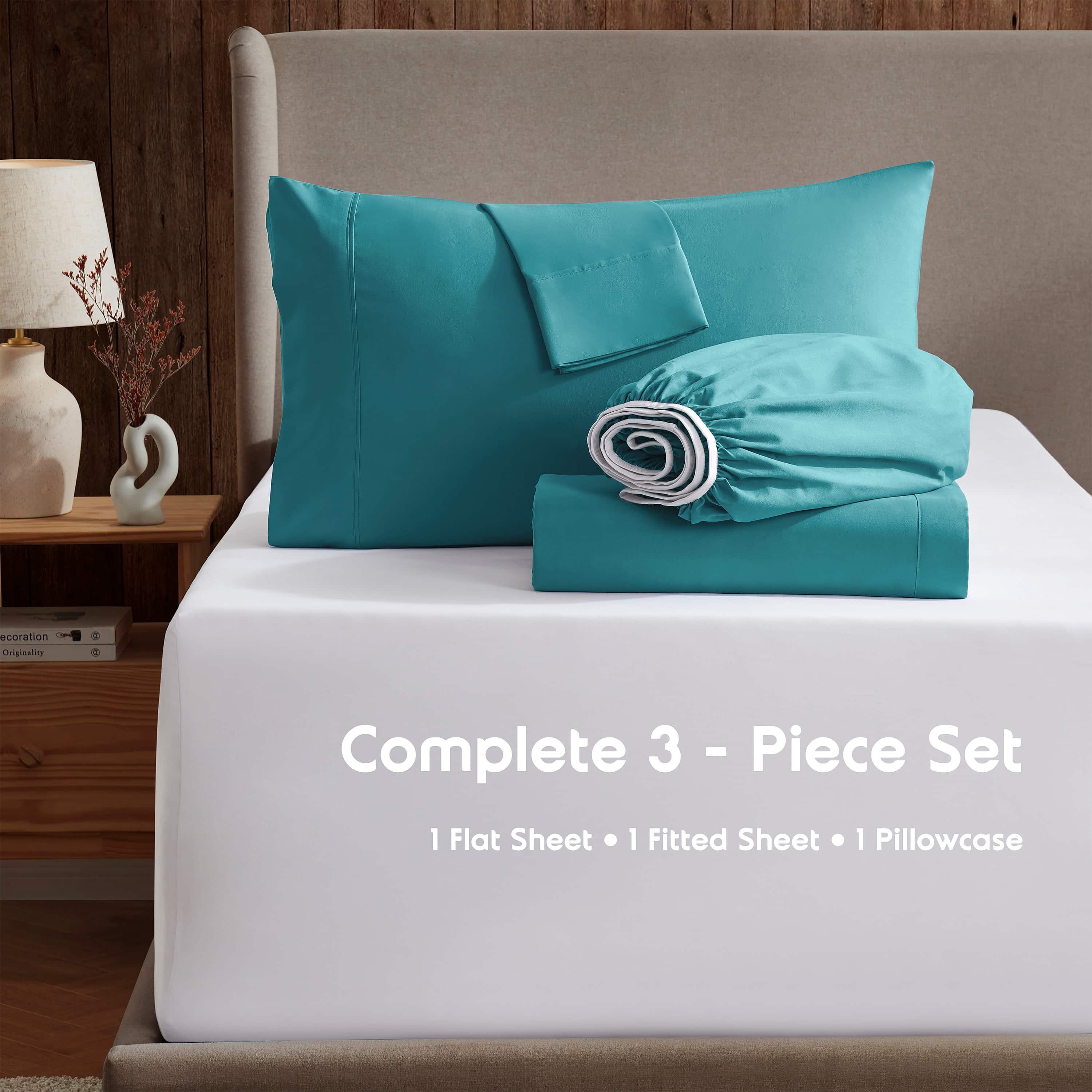 LammaLoe Extra Deep Pocket Sheets Twin Set, 3 Piece, Fits 18"-24" Mattress, Breathable & Extra Soft Bed Sheets, Teal
