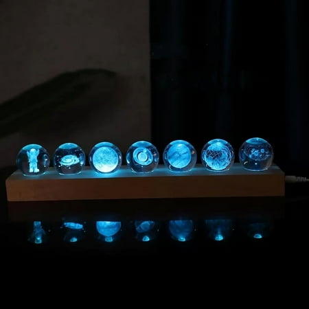 

7 Pcs Planet Crystal Ball Night Light Celestial Balls Lamp With Led Wooden Base 3D Galaxy Moon Saturn Crystal Ball Nightlight For Meditation Positive Energy Decoration Balls Set For Home