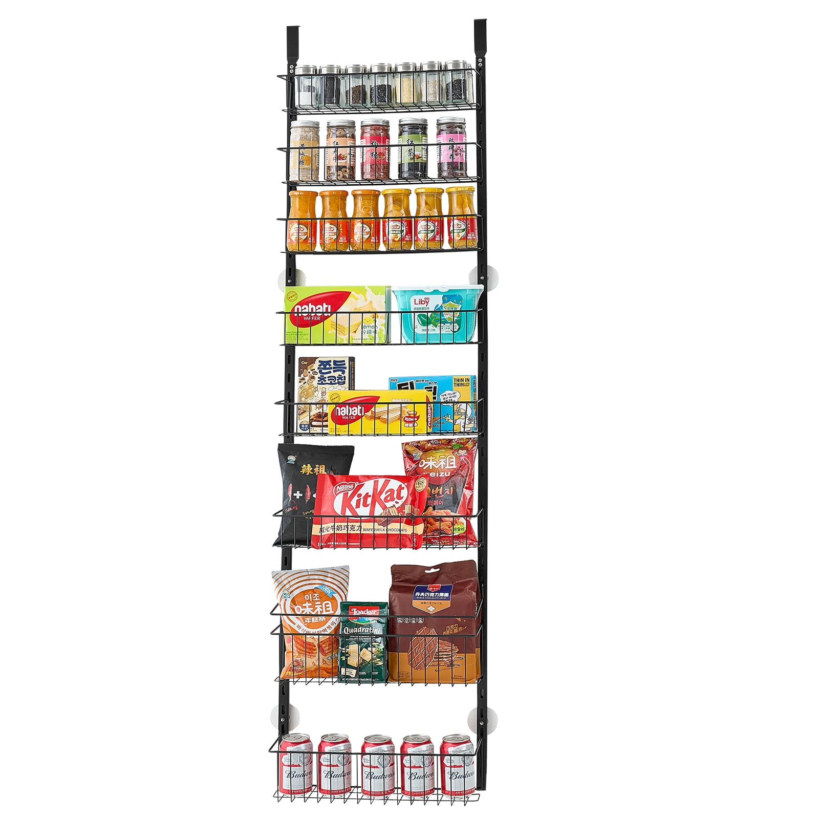 KFFKFF Door-Mounted Pantry Organizer, 9-Level Storage Solution, Robust Steel Constructed Spice Holder, Wall-Mounted Adjustable Seasoning Racks, Suitable for Kitchen, Laundry Area, Bathroom, Black