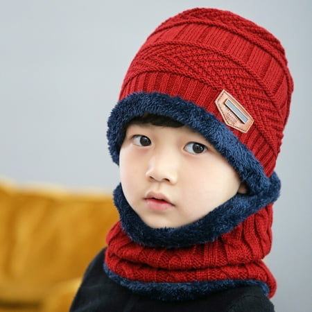 

DENGDENG Toddler Baby Child Children Kids Winter Knitted Beanie Hats for Boys and Girls Soft Warm Fleece Lined Cap with Scarf 1Y-8Y