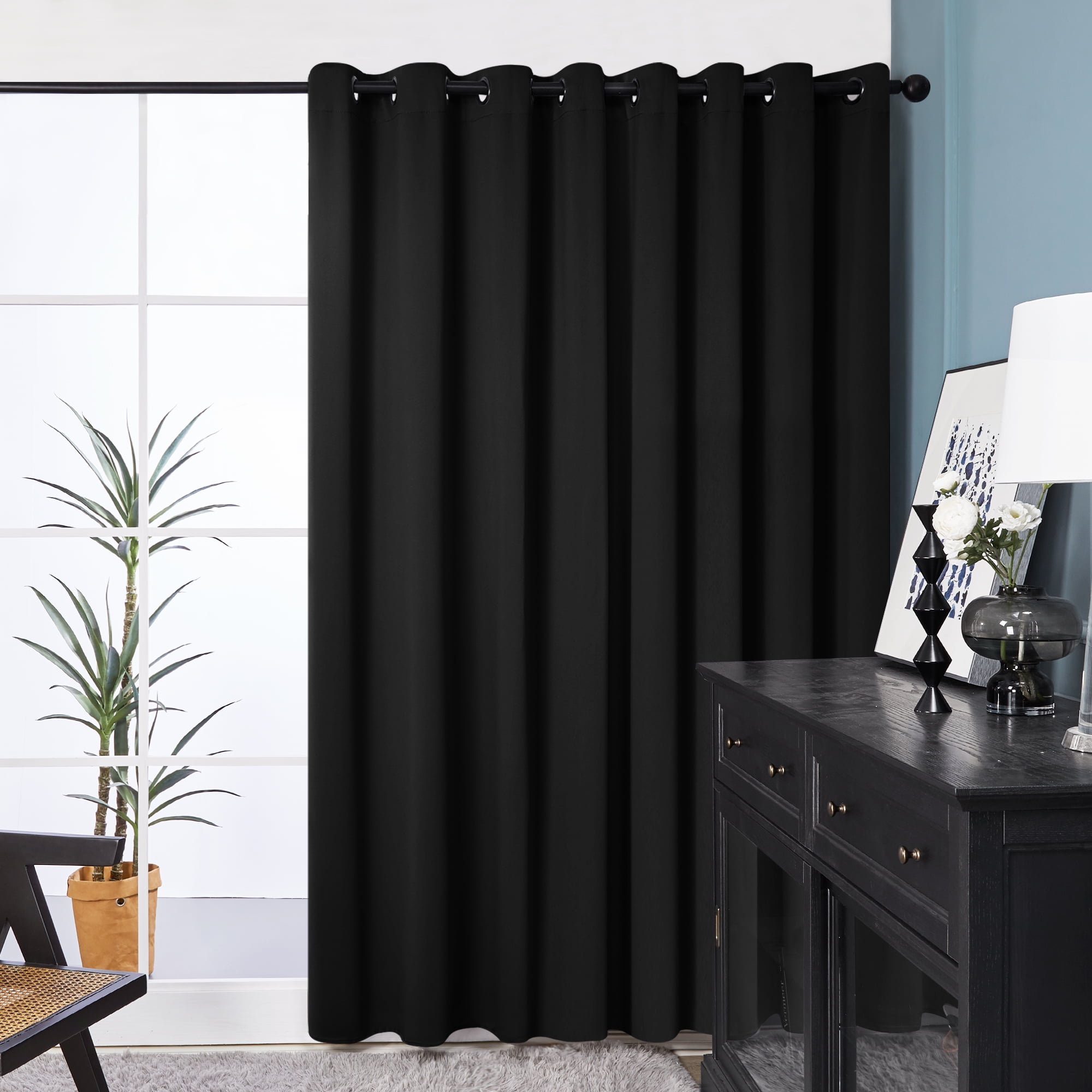 Deconovo Wide Blackout Curtains for Patio 100"W x 84"L, Thermal Insulated Room Divider Curtain Panel for Bedroom 100 x 84 inch Black 1 Piece